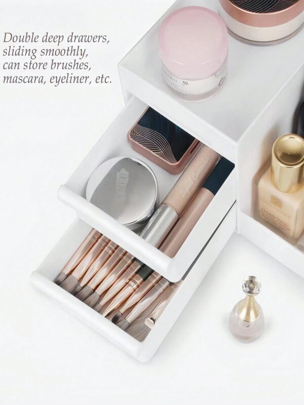 Grande boîte de rangement de cosmétiques de bureau à grande capacité, boîte de rangement avec tiroir et grille, décoration de pièce, boîte décorative pour table de maquillage de la maison, boîte de rangement de fournitures de bureau, boîte de rangement de cosmétiques pour l'école et la chambre, boîte de rangement de petits bijoux, fournitures pour filles à Noël et Halloween – Image 13