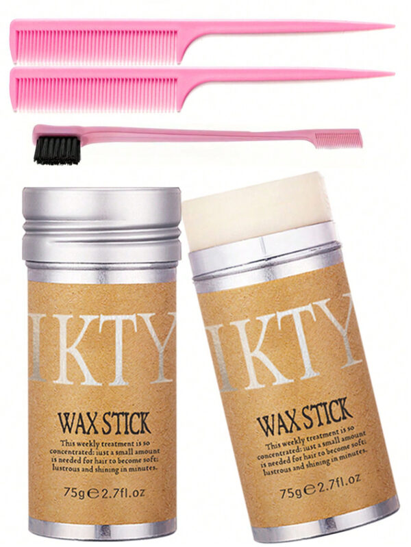 IKT Ensemble De 4 Peignes De Coiffure (1 Brosse Rose Double Face Pour Bord, 2 Peignes À Queue Rose Et 1 Bâton De Cire Pour Cheveux De 75g/2.7oz)