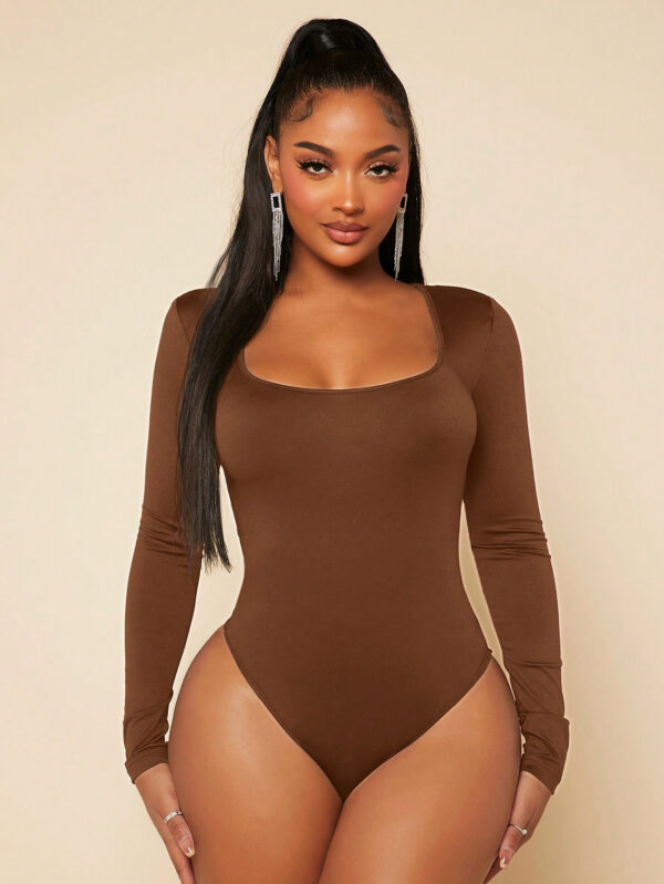 SHEIN SXY Body Slim Fit Col Carré Avec Manches Noir – Image 3