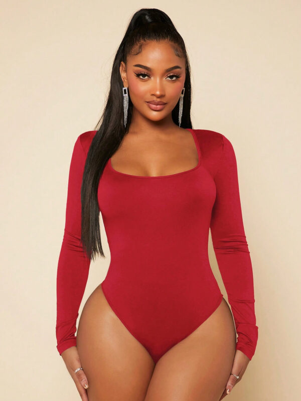 SHEIN SXY Body Slim Fit Col Carré Avec Manches Noir – Image 4