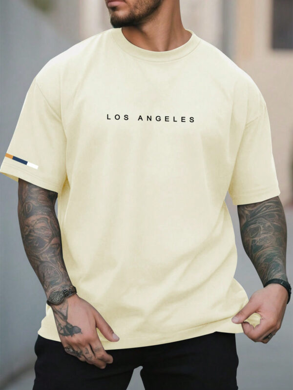 Manfinity Homme T-shirt décontracté à manches courtes et col rond imprimé de lettres pour hommes en été – Image 7