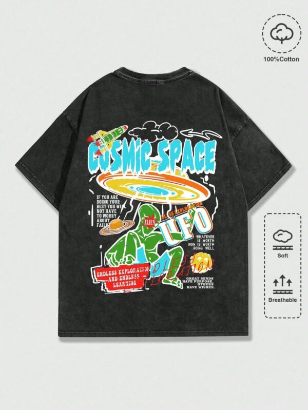 ROMWE Street Life T-shirt à manches tombantes avec graphique de dessin animé et slogan pour hommes, école – Image 2