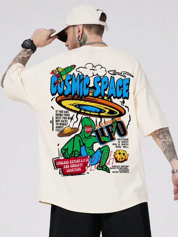 ROMWE Street Life T-shirt à manches tombantes avec graphique de dessin animé et slogan pour hommes, école – Image 6