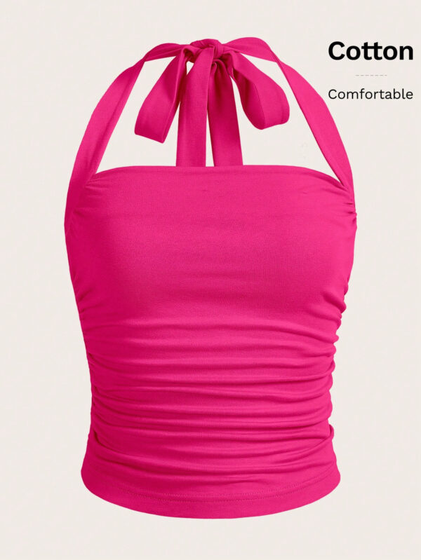 SHEIN EZwear Top à encolure dégagée et plissé unicolore d'été décontracté – Image 2
