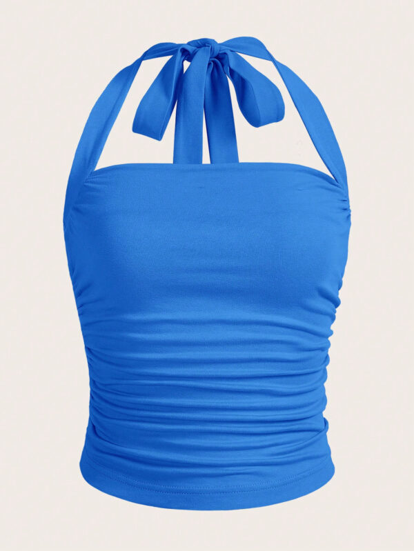 SHEIN EZwear Top à encolure dégagée et plissé unicolore d'été décontracté – Image 4