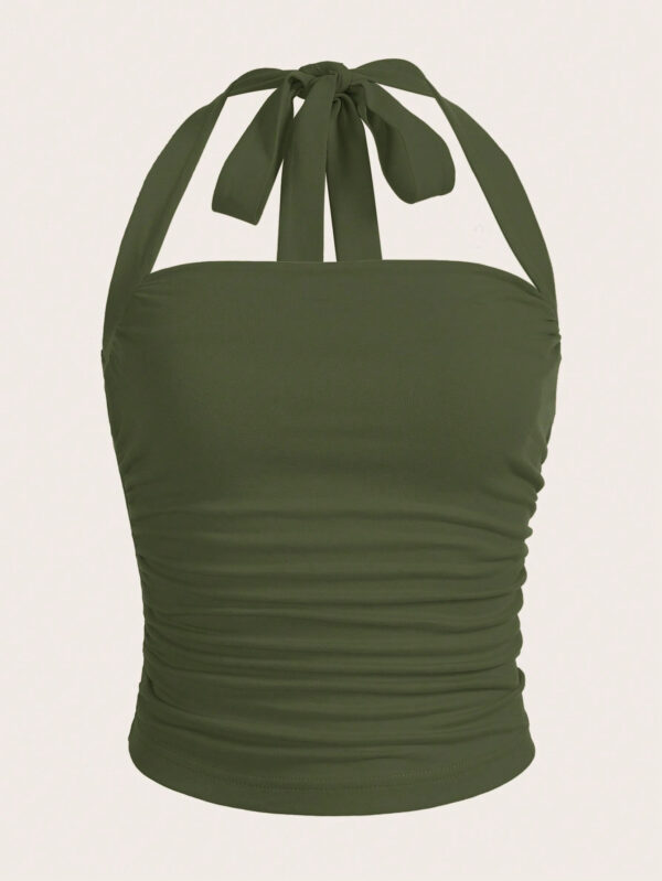 SHEIN EZwear Top à encolure dégagée et plissé unicolore d'été décontracté – Image 5