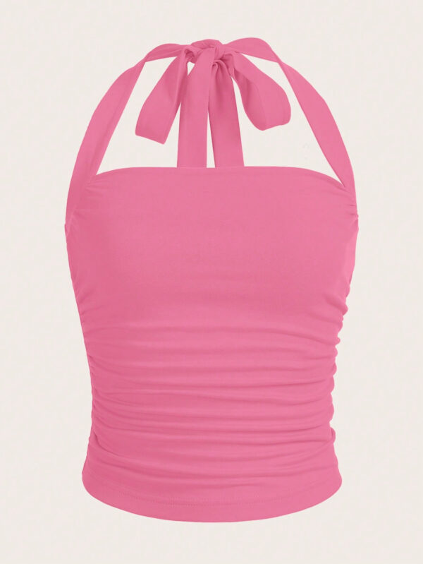 SHEIN EZwear Top à encolure dégagée et plissé unicolore d'été décontracté – Image 6