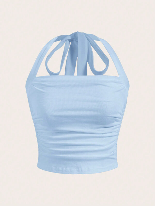 SHEIN EZwear Top à encolure dégagée et plissé unicolore d'été décontracté – Image 7