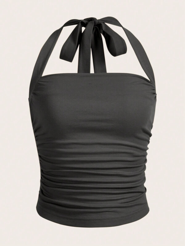 SHEIN EZwear Top à encolure dégagée et plissé unicolore d'été décontracté – Image 8