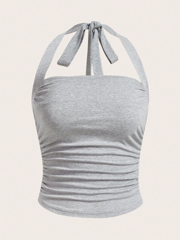 SHEIN EZwear Top à encolure dégagée et plissé unicolore d'été décontracté – Image 9