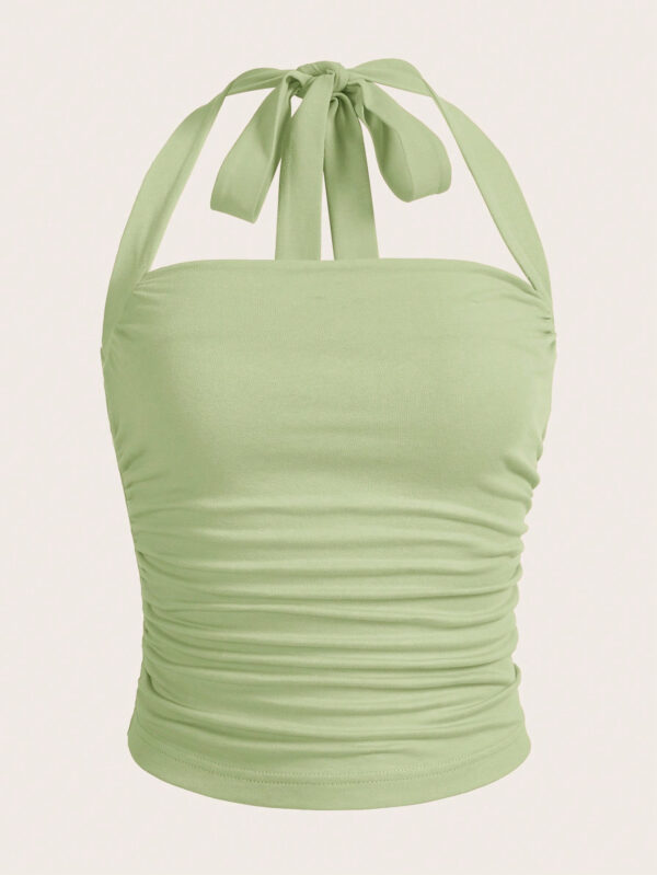 SHEIN EZwear Top à encolure dégagée et plissé unicolore d'été décontracté – Image 10