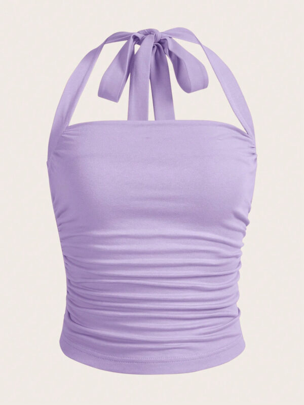 SHEIN EZwear Top à encolure dégagée et plissé unicolore d'été décontracté – Image 11