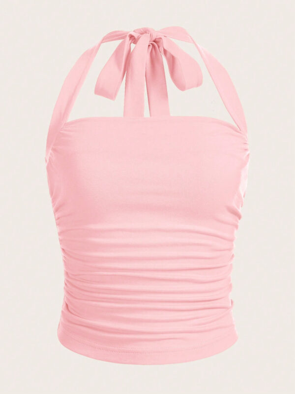 SHEIN EZwear Top à encolure dégagée et plissé unicolore d'été décontracté – Image 12