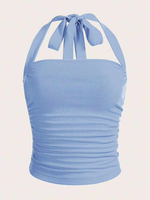 SHEIN EZwear Top à encolure dégagée et plissé unicolore d'été décontracté – Image 13