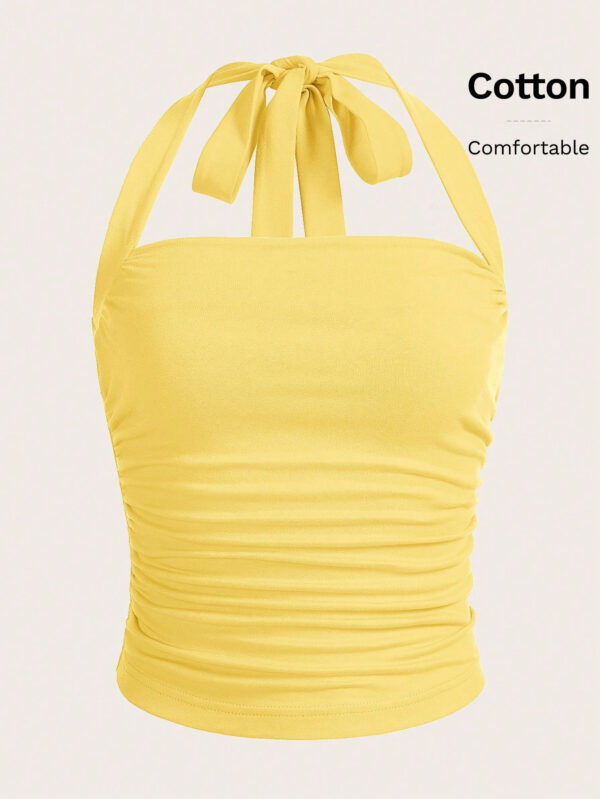 SHEIN EZwear Top à encolure dégagée et plissé unicolore d'été décontracté – Image 14