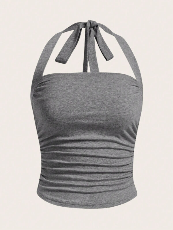 SHEIN EZwear Top à encolure dégagée et plissé unicolore d'été décontracté – Image 15