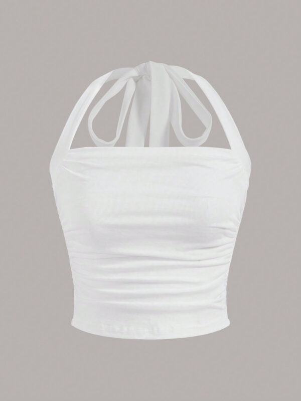 SHEIN EZwear Top à encolure dégagée et plissé unicolore d'été décontracté – Image 19