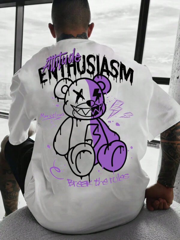SHEIN Manfinity EMRG T-shirt ample à manches courtes pour hommes avec impression graphique d'ours de bande dessinée et de lettres. Style Hip Hop