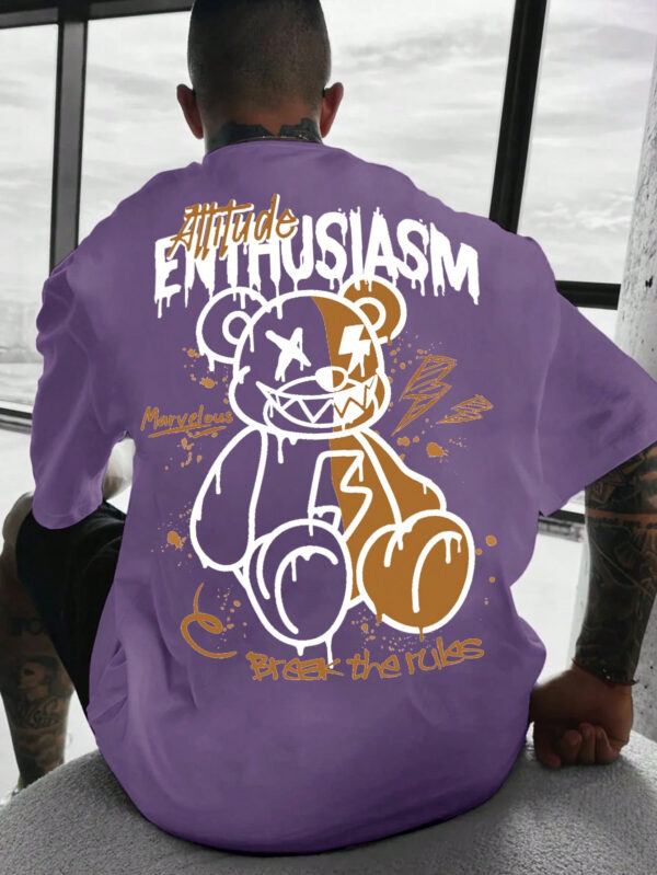 SHEIN Manfinity EMRG T-shirt ample à manches courtes pour hommes avec impression graphique d'ours de bande dessinée et de lettres. Style Hip Hop – Image 5