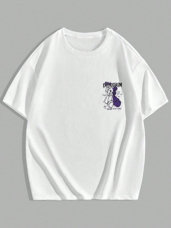 SHEIN Manfinity EMRG T-shirt ample à manches courtes pour hommes avec impression graphique d'ours de bande dessinée et de lettres. Style Hip Hop – Image 7