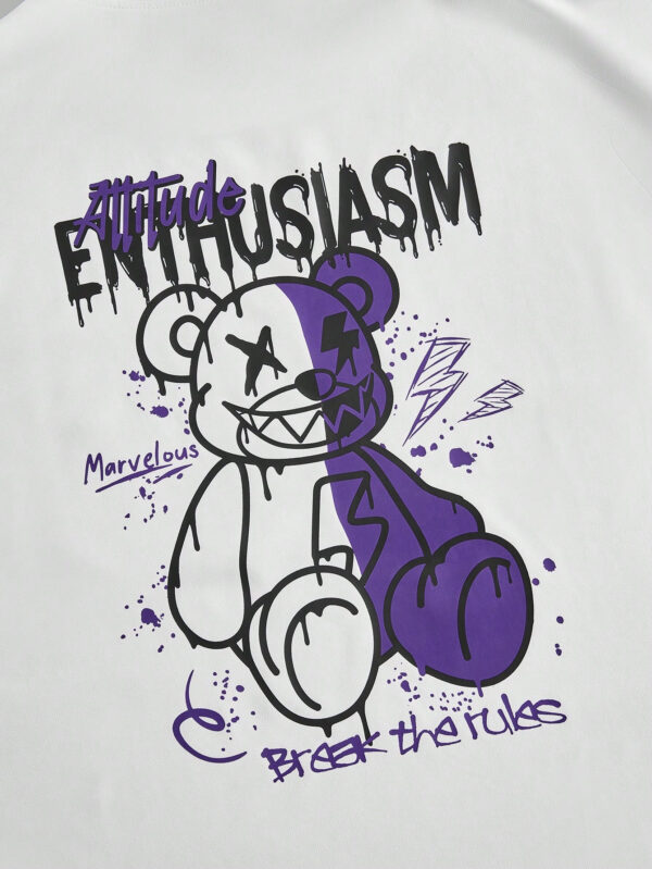 SHEIN Manfinity EMRG T-shirt ample à manches courtes pour hommes avec impression graphique d'ours de bande dessinée et de lettres. Style Hip Hop – Image 8