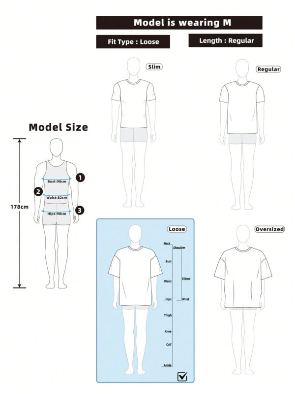 SHEIN Manfinity EMRG T-shirt ample à manches courtes pour hommes avec impression graphique d'ours de bande dessinée et de lettres. Style Hip Hop – Image 9