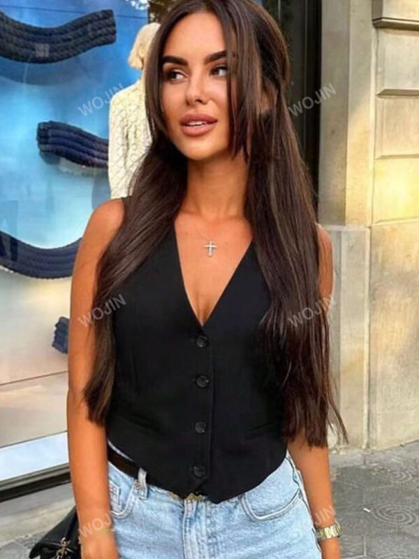 Gilet décontracté pour femmes, blazer sans manches, veste de tailleur simple de couleur unie, débardeur court ajusté pour tenue de travail quotidienne