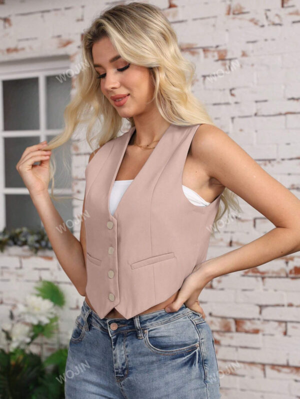 Gilet décontracté pour femmes, blazer sans manches, veste de tailleur simple de couleur unie, débardeur court ajusté pour tenue de travail quotidienne – Image 3