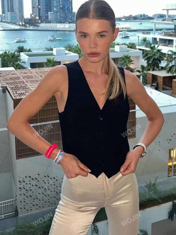 Gilet décontracté pour femmes, blazer sans manches, veste de tailleur simple de couleur unie, débardeur court ajusté pour tenue de travail quotidienne – Image 8