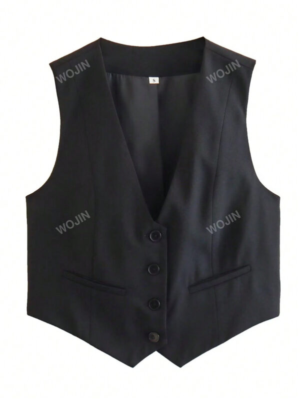 Gilet décontracté pour femmes, blazer sans manches, veste de tailleur simple de couleur unie, débardeur court ajusté pour tenue de travail quotidienne – Image 9