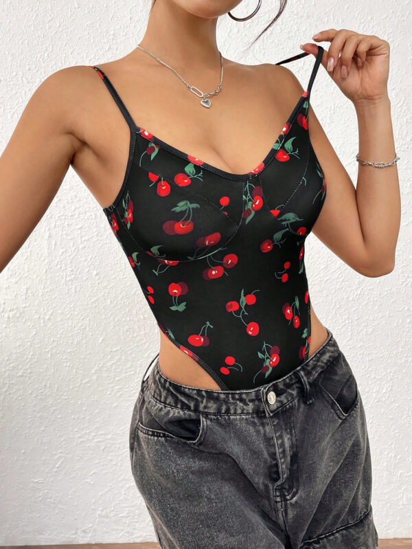 SHEIN Unity Combinaison-camisole top avec un décolleté en V profond, imprimé léopard séduisant de style européen et américain pour femmes minces et sauvages – Image 3