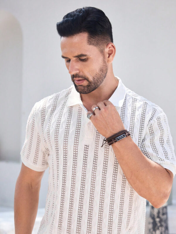 Manfinity KASUA Polo à manches courtes minimaliste à boutons devant pour hommes, port casual quotidien – Image 5