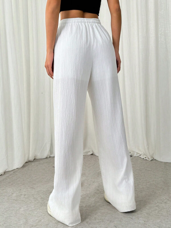 SHEIN EZwear Pantalon décontracté unicolore à plis et nœud avant pour femmes, simple et polyvalent – Image 2