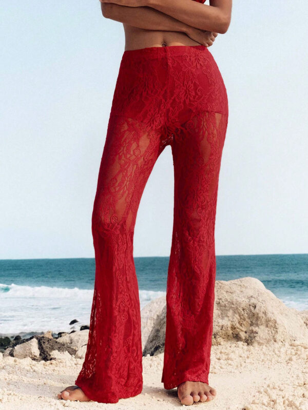 Opulessa Pantalon de vacances évasé en dentelle à taille haute pour femmes – Image 2
