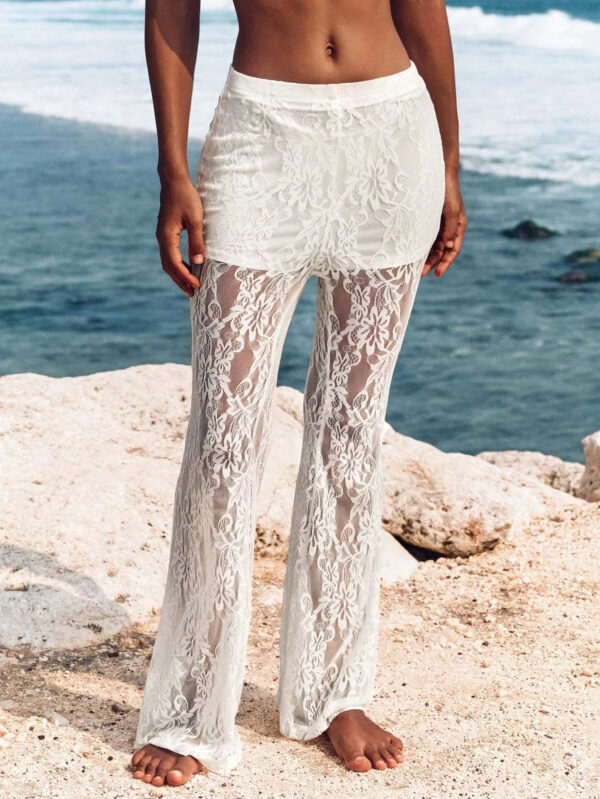 Opulessa Pantalon de vacances évasé en dentelle à taille haute pour femmes – Image 3