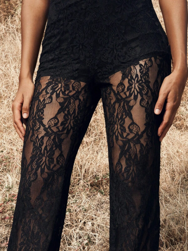 Opulessa Pantalon de vacances évasé en dentelle à taille haute pour femmes – Image 11