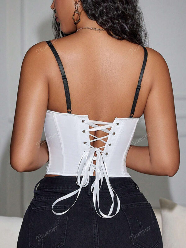 Haut de camï corseté avec ruban contrastant en nœud papillon à l'avant, corsage avec œillet y2k, encolure en V, rembourrage, forme le buste – Image 2