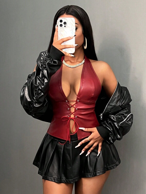 SHEIN Slayr Top court à encolure ras-du-cou et laçage devant, conçu par MUSERA @Muserastore
