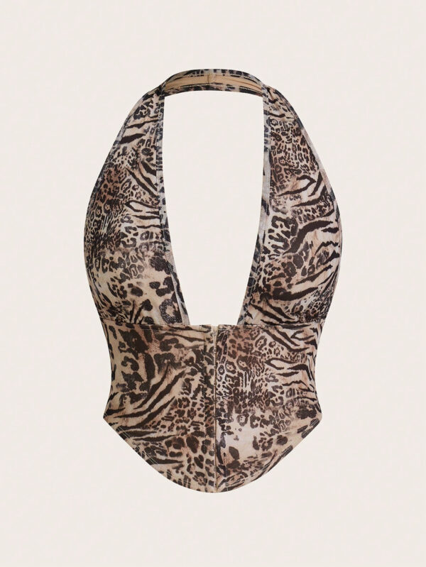 SHEIN ICON Camisole sexy dos nu à imprimé asymétrique tout-sur-tout avec maille de cravate – Image 3
