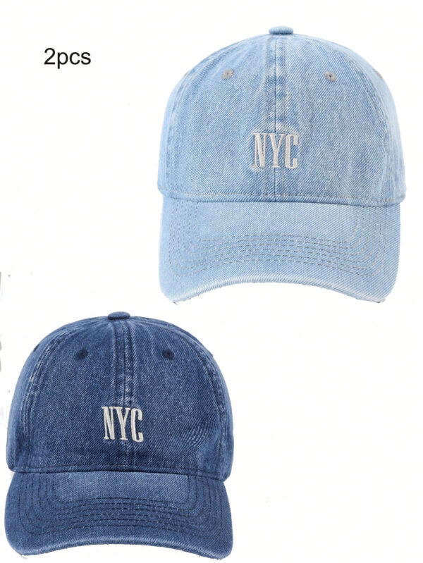 1 Pièce Casquette De Baseball En Denim Lavé Pour Homme Avec Broderie Nyc Pour La Protection Solaire Extérieur Sport Et Port Quotidien Décontracté – Image 3