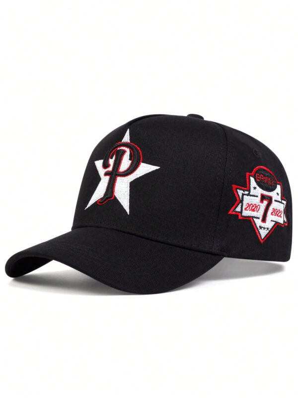 1 Pièce Casquette De Baseball De Protection Solaire Pour Hommes Réglable Et À La Mode Avec Pentagram Et Broderie De Lettre "p". Parfait Pour Les Voyages, La Plage Ou La Fête De Printemps Et D'automne. – Image 3