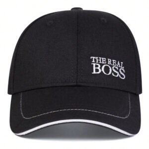 1 pièce Casquette de baseball brodée "THE REAL BOSS" pour hommes, chapeau de sport extérieur, réglable, protection solaire, casual, convient pour le printemps, l'automne, les voyages, la plage, les fêtes