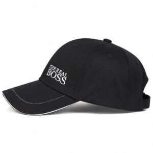 1 pièce Casquette de baseball brodée "THE REAL BOSS" pour hommes, chapeau de sport extérieur, réglable, protection solaire, casual, convient pour le printemps, l'automne, les voyages, la plage, les fêtes