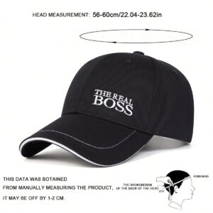 1 pièce Casquette de baseball brodée "THE REAL BOSS" pour hommes, chapeau de sport extérieur, réglable, protection solaire, casual, convient pour le printemps, l'automne, les voyages, la plage, les fêtes