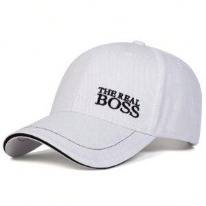 1 pièce Casquette de baseball brodée "THE REAL BOSS" pour hommes, chapeau de sport extérieur, réglable, protection solaire, casual, convient pour le printemps, l'automne, les voyages, la plage, les fêtes