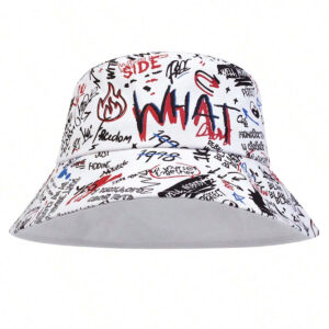 1 pièce Chapeaux de Seau Graffiti 'WHAT' pour Hommes, Chapeau de Seau à la Mode pour Port Occasionnel, Printemps / Automne, Plage et Fête