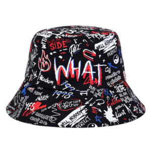 1 pièce Chapeaux de Seau Graffiti 'WHAT' pour Hommes, Chapeau de Seau à la Mode pour Port Occasionnel, Printemps / Automne, Plage et Fête