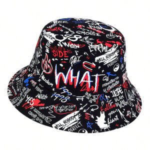 1 pièce Chapeaux de Seau Graffiti 'WHAT' pour Hommes, Chapeau de Seau à la Mode pour Port Occasionnel, Printemps / Automne, Plage et Fête