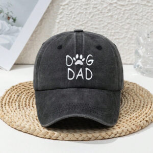 1 pièce Casquette de baseball en polyester brodée, protection UV, réglable, avec lettres, empreinte de patte et motif "DOG DAd', style décontracté pour hommes, pour le printemps et l'automne