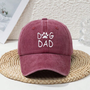 1 pièce Casquette de baseball en polyester brodée, protection UV, réglable, avec lettres, empreinte de patte et motif "DOG DAd', style décontracté pour hommes, pour le printemps et l'automne